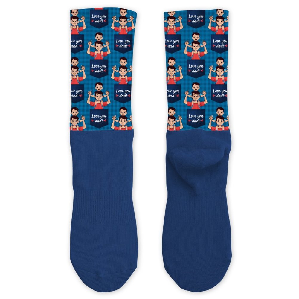 Father's Day Dad Blue Design Custom Handpressed Printed Athletic Cotton Socks